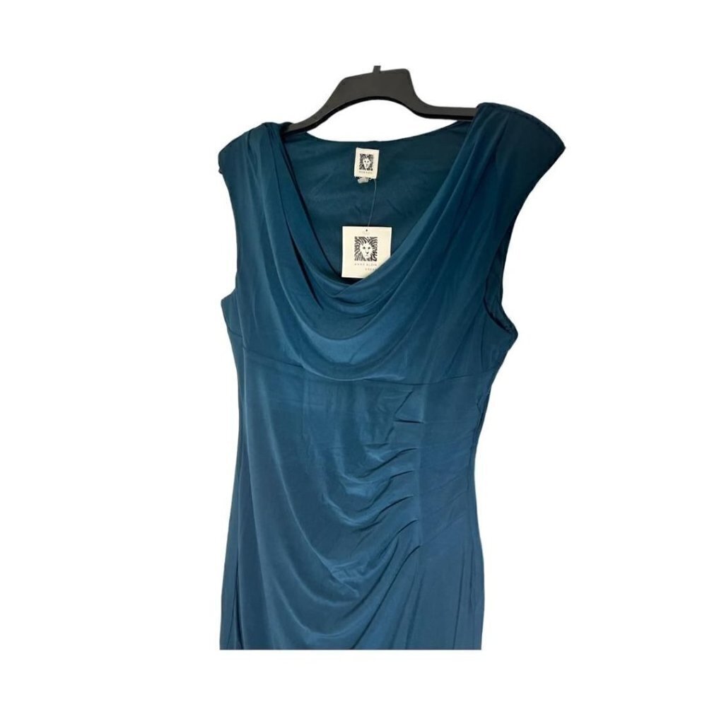 Anne Klein Womens Teal Green Cowl Neck Cap Sleeve Sheath Midi Dress Sz 12 New - Picture 4 of 7